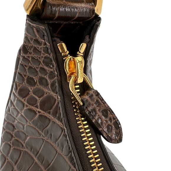 TOM FORD Calfskin Crocodile Embossed Mini Bianca Hobo Chestnut - Picture 13 of 13
